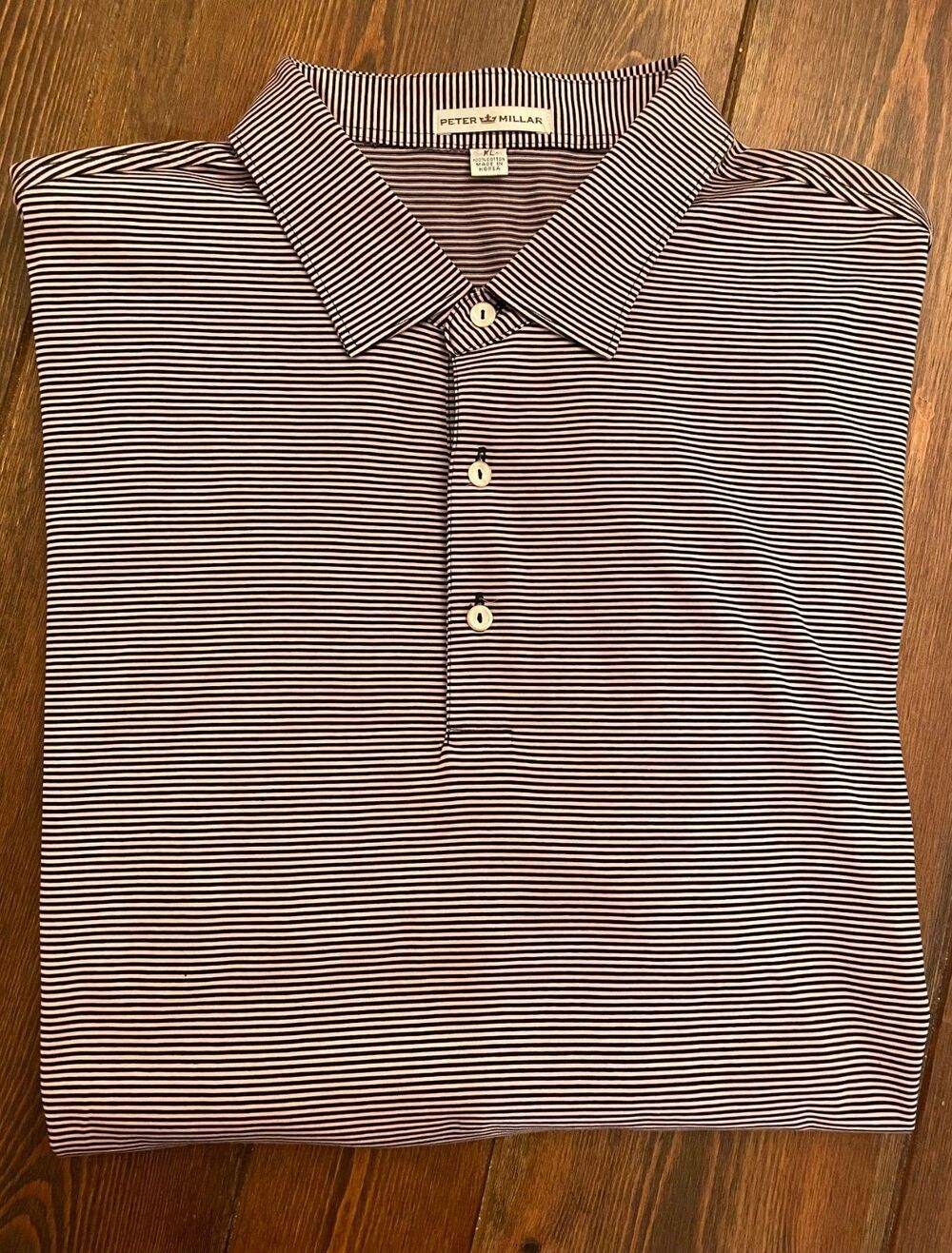 Peter Millar XL Pink Navy Striped Polo Luxury Crown Mens 100% Cotton
